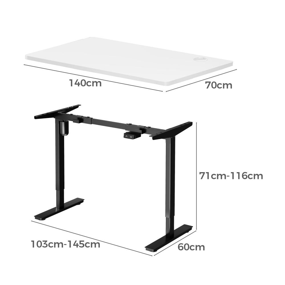 Oikiture Electric Standing Desk Single Motor Height Adjustable Sit Stand Table - 1400mm x 700mm-Standing Desks-PEROZ Accessories