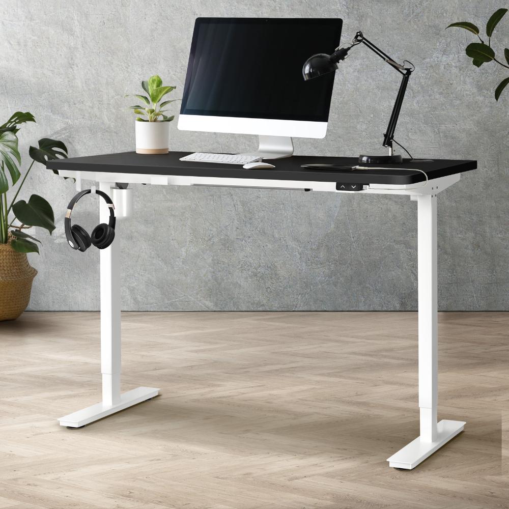 Oikiture Electric Standing Desk Single Motor Height Adjustable Sit Stand Table - White/Black - 1200mm x 600mm-Standing Desks-PEROZ Accessories