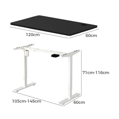 Oikiture Electric Standing Desk Single Motor Height Adjustable Sit Stand Table - White/Black - 1200mm x 600mm-Standing Desks-PEROZ Accessories