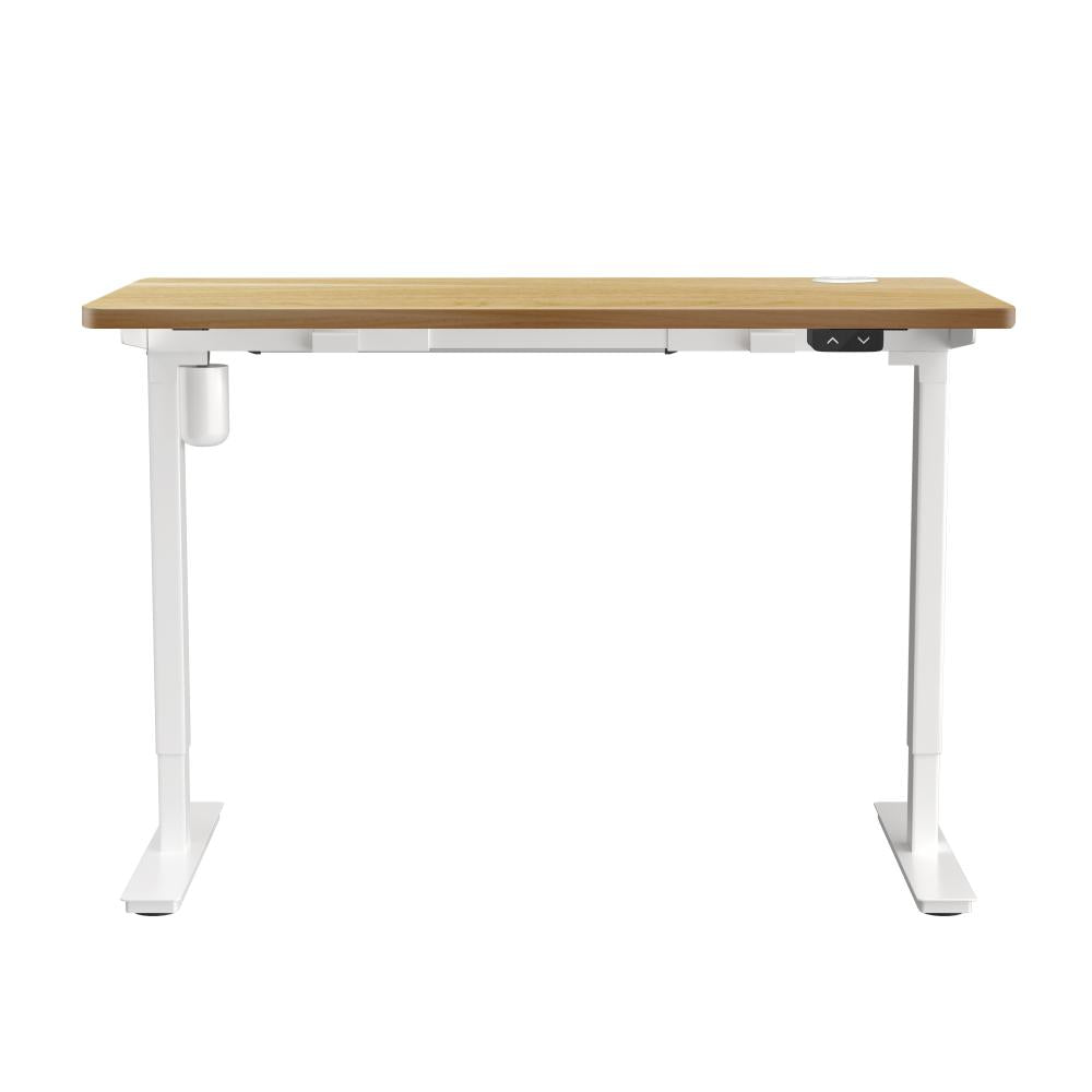 Oikiture Electric Standing Desk Single Motor Height Adjustable Sit Stand Table - White/Oak - 1400mm x 700mm-Standing Desks-PEROZ Accessories