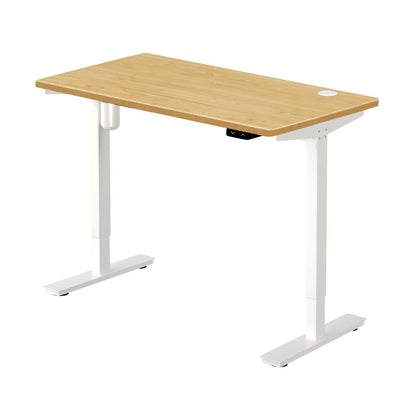 Oikiture Electric Standing Desk Single Motor Height Adjustable Sit Stand Table - White/Oak - 1400mm x 700mm-Standing Desks-PEROZ Accessories