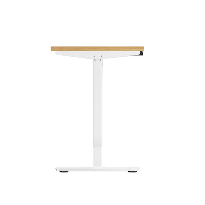 Oikiture Electric Standing Desk Single Motor Height Adjustable Sit Stand Table - White/Oak - 1400mm x 700mm-Standing Desks-PEROZ Accessories