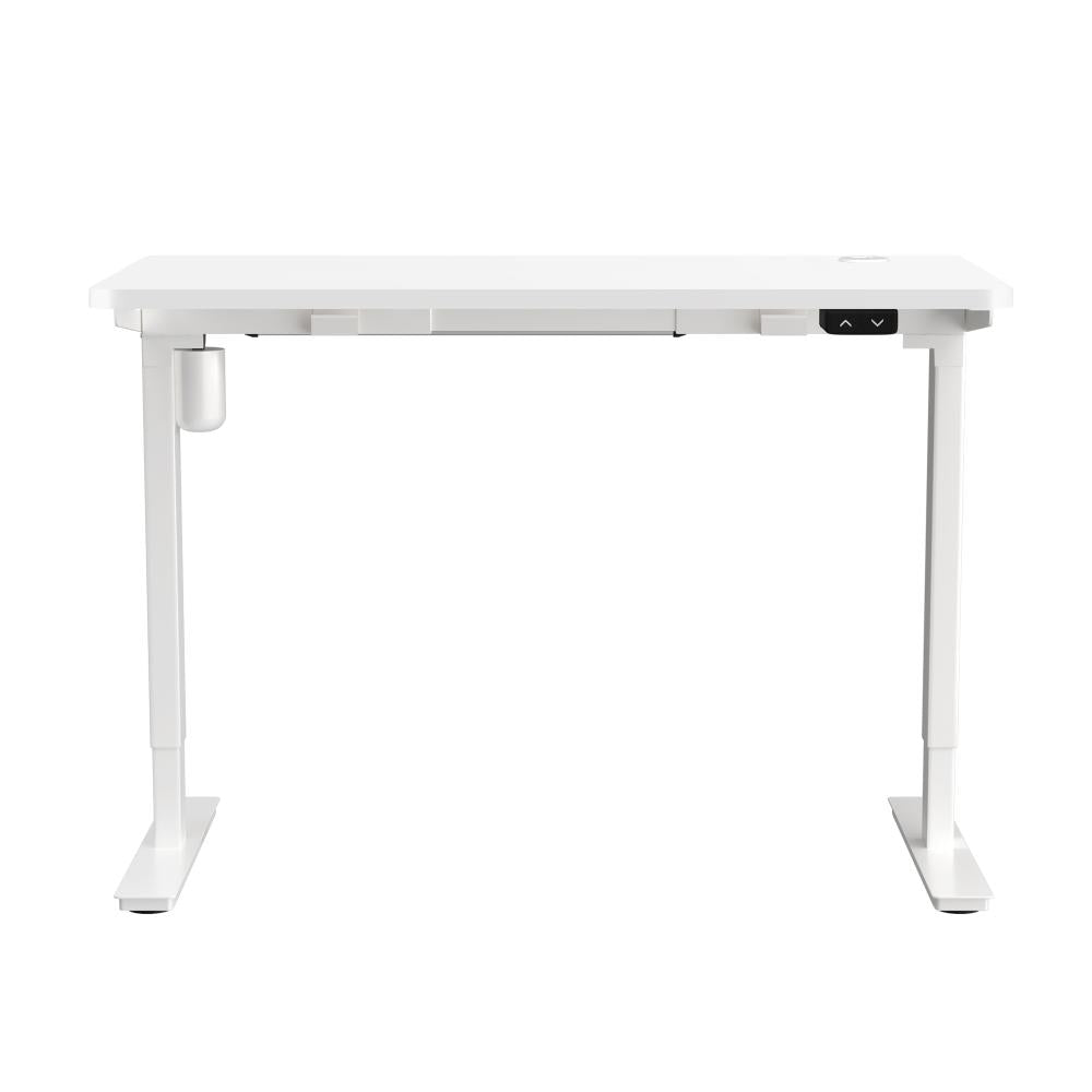 Oikiture Electric Standing Desk Single Motor Height Adjustable Sit Stand Table - White/White - 1400mm x 700mm-Standing Desks-PEROZ Accessories