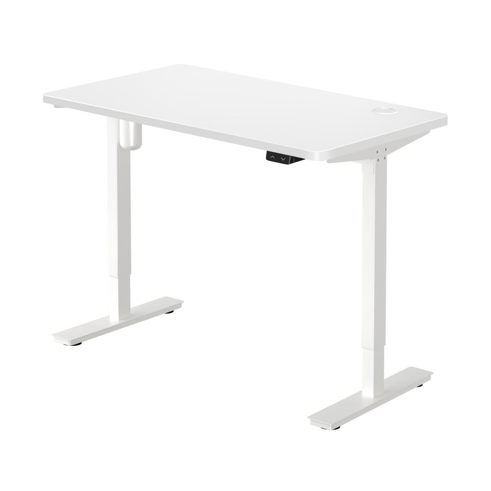 Oikiture Electric Standing Desk Single Motor Height Adjustable Sit Stand Table - White/White - 1400mm x 700mm-Standing Desks-PEROZ Accessories