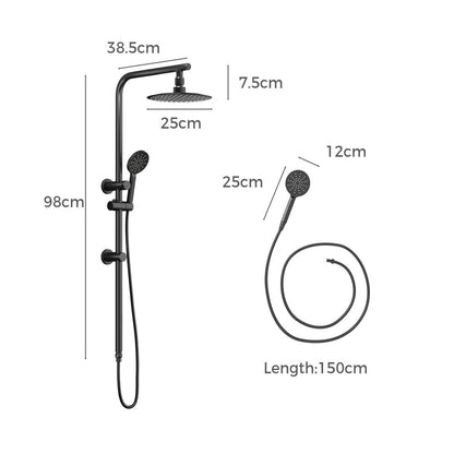 Welba 10&quot; Rain Shower Head Set Round 3-Mode Handheld Shower Rail Set Black-Shower Heads-PEROZ Accessories