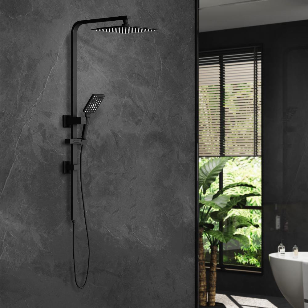 Welba 10&quot; Rain Shower Head Set Square 3-Mode Handheld Shower Rail Set Black-Shower Heads-PEROZ Accessories