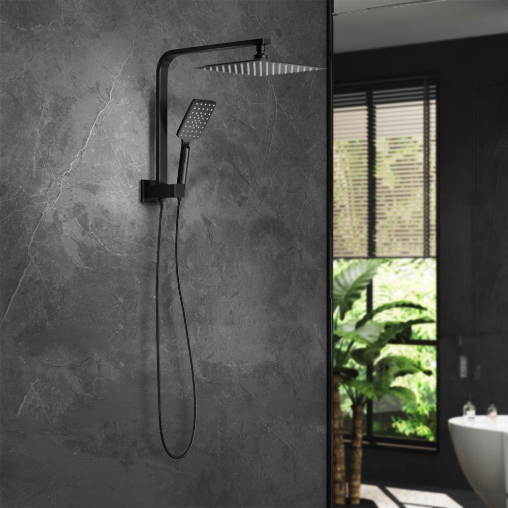 Welba 10&quot; Rain Shower Head Set Square 3-Mode Handheld Shower Gooseneck Black-Shower Heads-PEROZ Accessories