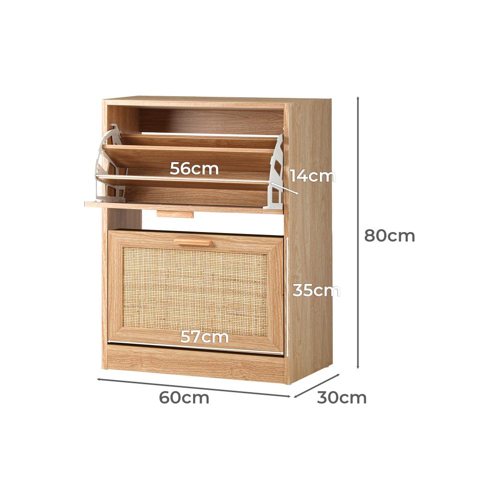 Oikiture Shoe Cabinet Storage 2 Doors Shoes Rack Organiser Rattan Shelf 30 Pairs-Shoe Storage Cabinet-PEROZ Accessories