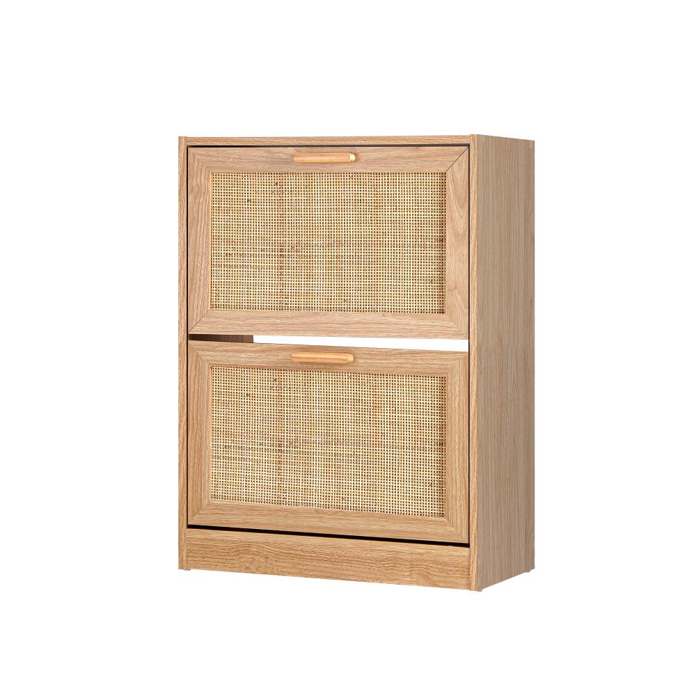 Oikiture Shoe Cabinet Storage 2 Doors Shoes Rack Organiser Rattan Shelf 30 Pairs-Shoe Storage Cabinet-PEROZ Accessories