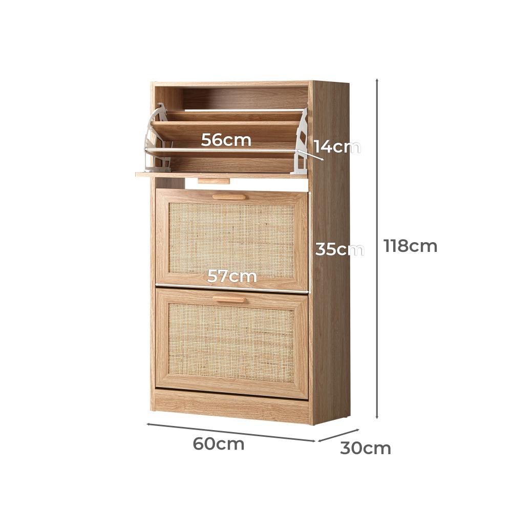 Oikiture Shoe Cabinet Storage 3 Doors Shoes Rack Organiser Rattan Shelf 45 Pairs-Shoe Storage Cabinet-PEROZ Accessories