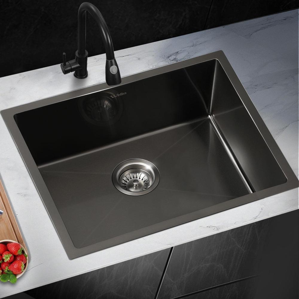 Welba 58X44CM Stainless Steel Sink Single Bowl with Waste Black-Stainless Steel Sink-PEROZ Accessories