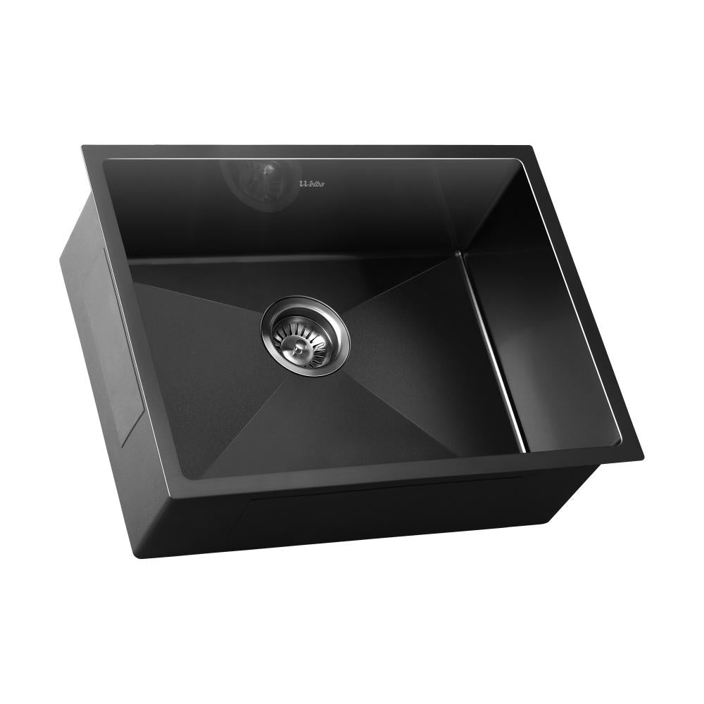 Welba 58X44CM Stainless Steel Sink Single Bowl with Waste Black-Stainless Steel Sink-PEROZ Accessories