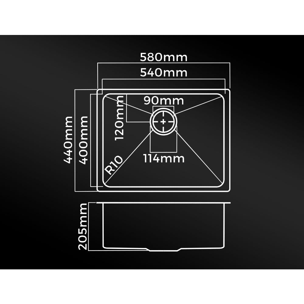 Welba 458X44CM Stainless Steel Sink Single Bowl with Waste Silver-Stainless Steel Sink-PEROZ Accessories