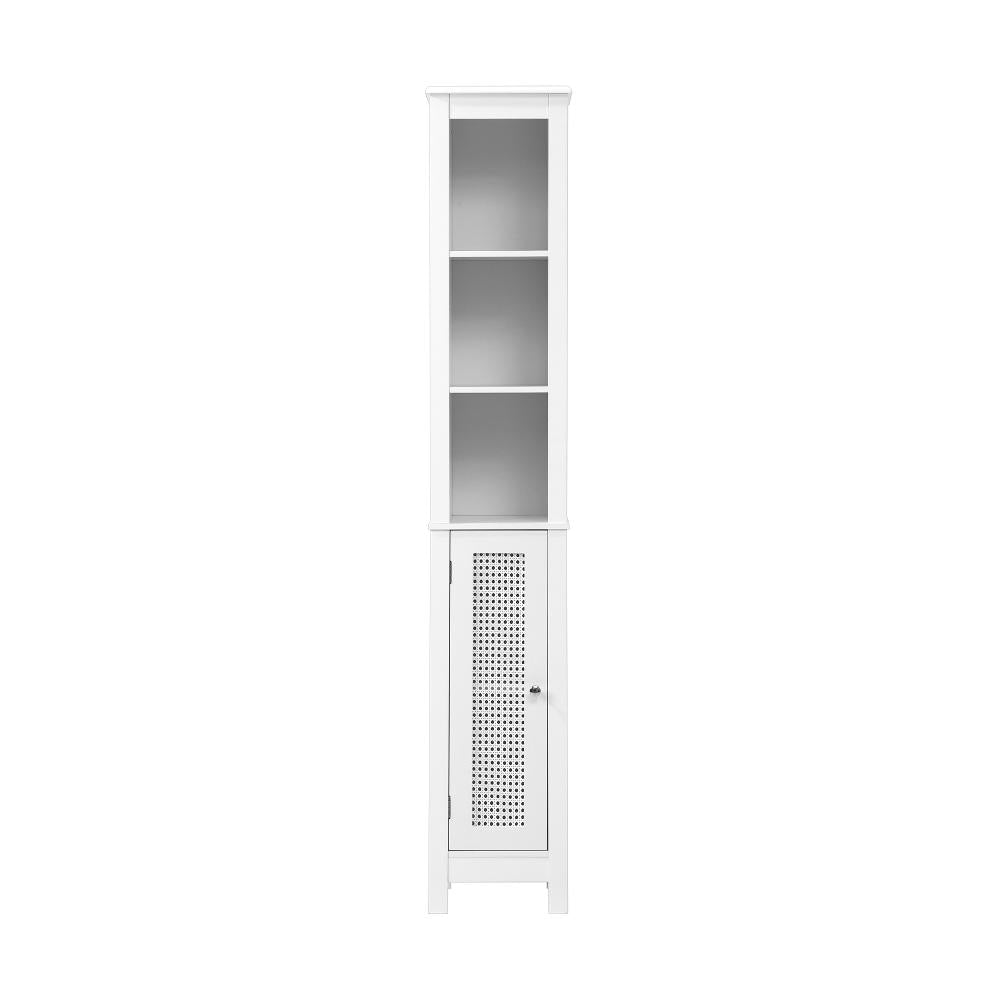 Oikiture Bathroom Cabinet Storage Laundry Tall Slim Cupboard Rattan Door White-Bathroom Cabinet-PEROZ Accessories