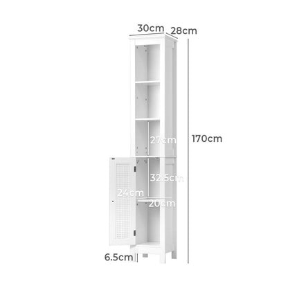 Oikiture Bathroom Cabinet Storage Laundry Tall Slim Cupboard Rattan Door White-Bathroom Cabinet-PEROZ Accessories