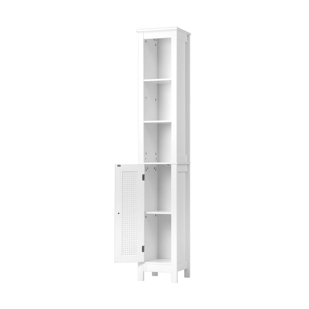 Oikiture Bathroom Cabinet Storage Laundry Tall Slim Cupboard Rattan Door White-Bathroom Cabinet-PEROZ Accessories