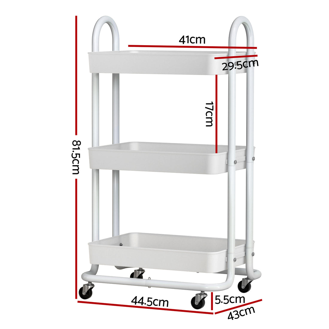 Artiss Storage Trolley Kitchen Cart 3 Tiers Rack Shelf Organiser Wheels White-Home &amp; Garden &gt; Storage-PEROZ Accessories