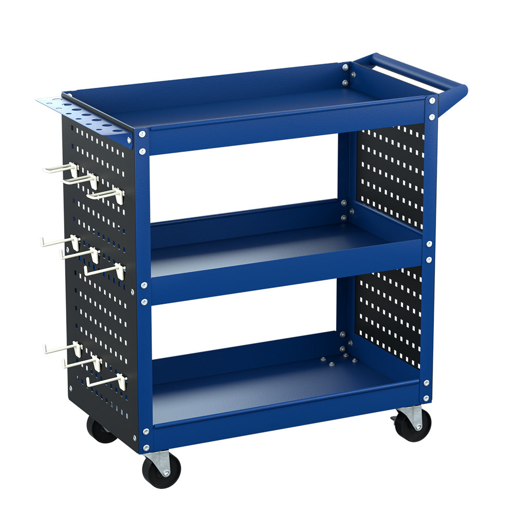 Giantz 3-Tier Tool Cart Storage Trolley Workshop Garage Pegboard Hooks Blue-Tools &gt; Tools Storage &gt; Utility Trolleys-PEROZ Accessories