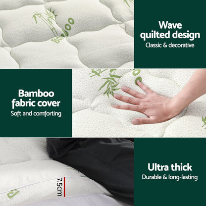 Giselle Bedding Mattress Topper Pillowtop Bamboo 7.5cm Double-Furniture &gt; Mattresses &gt; Mattress Toppers-PEROZ Accessories