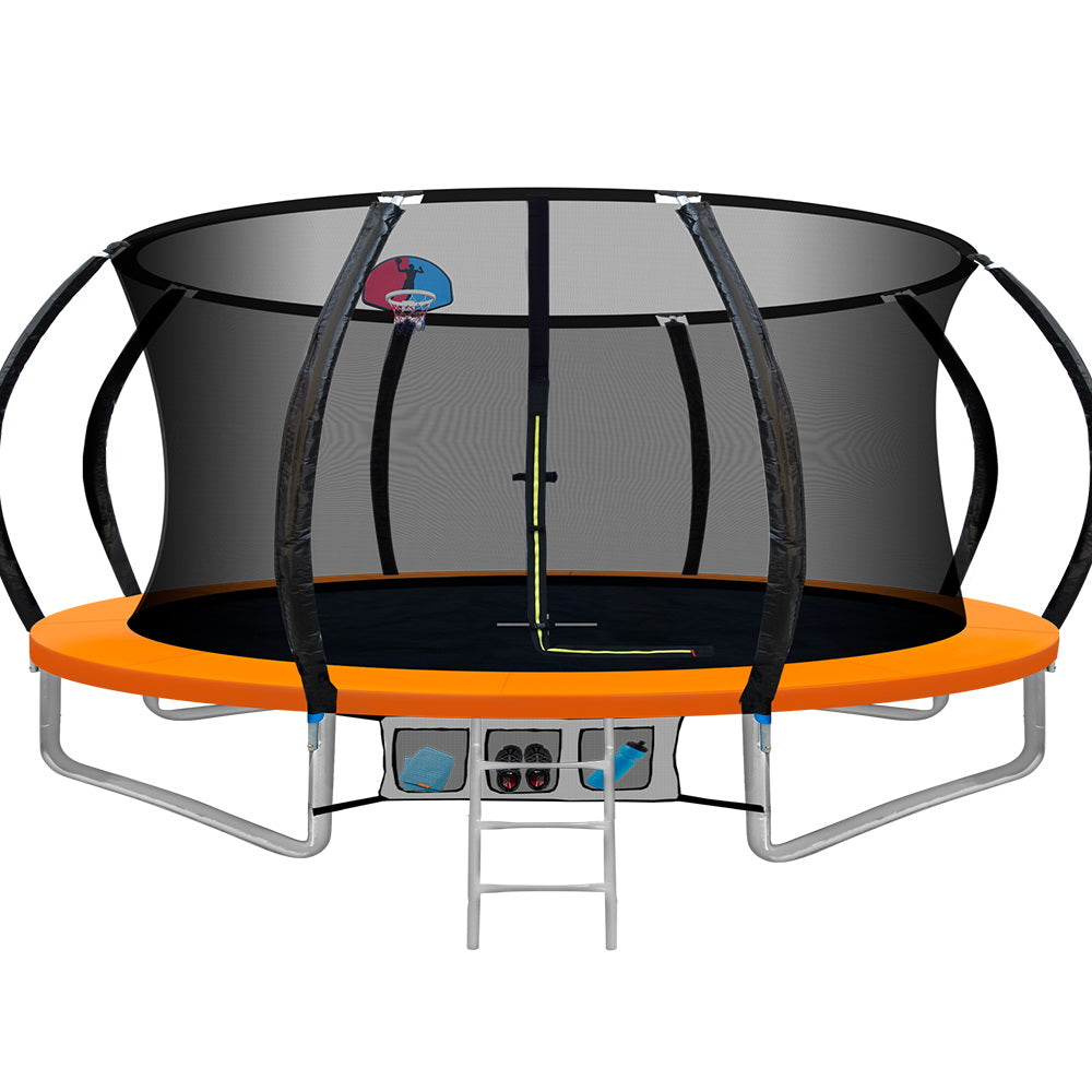 Everfit 14FT Trampoline for Kids w/ Ladder Enclosure Safety Net Rebounder Orange-Sports &amp; Fitness &gt; Trampolines &gt; Trampolines &amp; Accessories-PEROZ Accessories