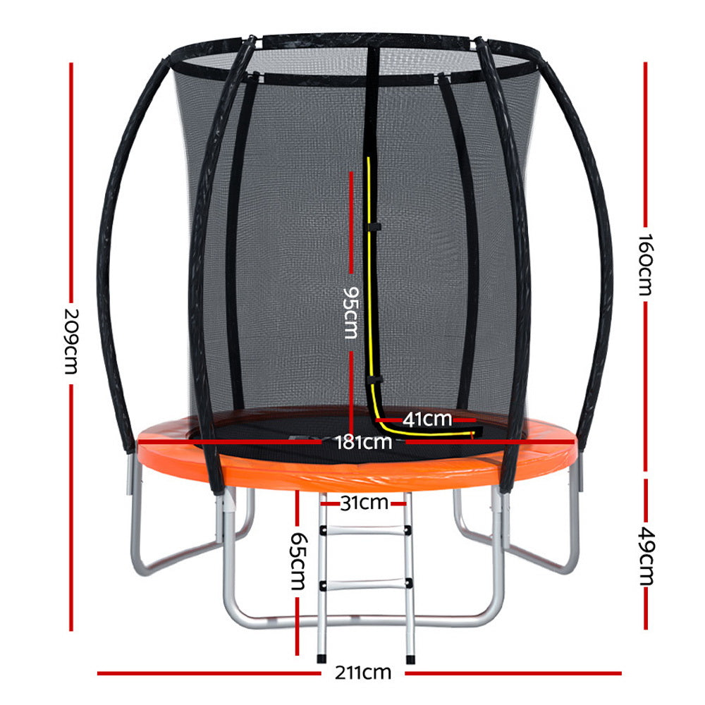 Everfit 6FT Trampoline for Kids w/ Ladder Enclosure Safety Net Rebounder Orange-Sports &amp; Fitness &gt; Trampolines &gt; Trampolines &amp; Accessories-PEROZ Accessories