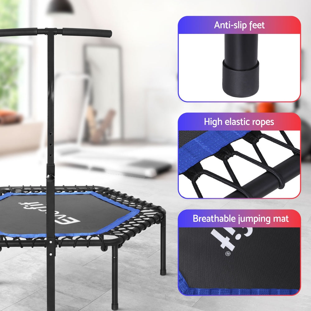 Everfit 48inch Hexagon Fitness Trampoline Rebounder Adjustable Handrail Blue-Sports &amp; Fitness &gt; Trampolines &gt; Trampolines &amp; Accessories-PEROZ Accessories