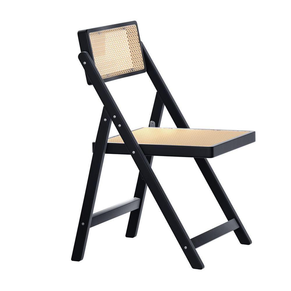 Artiss Dining Chair Wooden Rattan Foldable Black-Furniture &gt; Dining &gt; Kitchen &amp; Dining Chairs-PEROZ Accessories