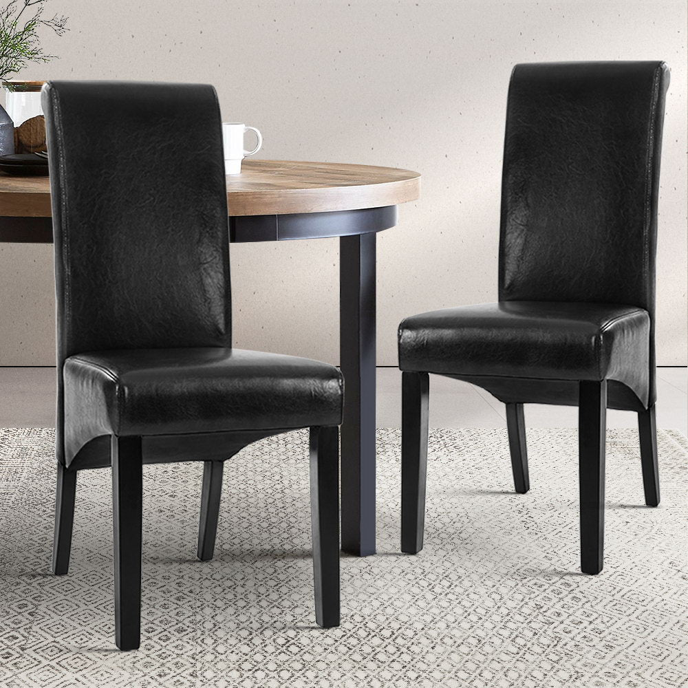 Artiss Dining Chairs Set of 2 Leather Parsons Chair Black-Furniture &gt; Bar Stools &amp; Chairs &gt; Table &amp; Bar Stools-PEROZ Accessories