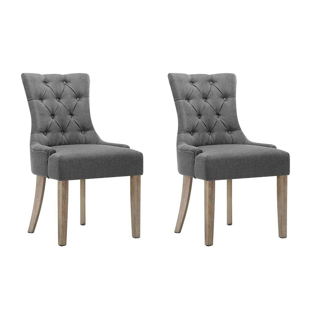 Artiss Dining Chairs Set of 2 Linen French Provincial Grey-Dining Chairs-PEROZ Accessories