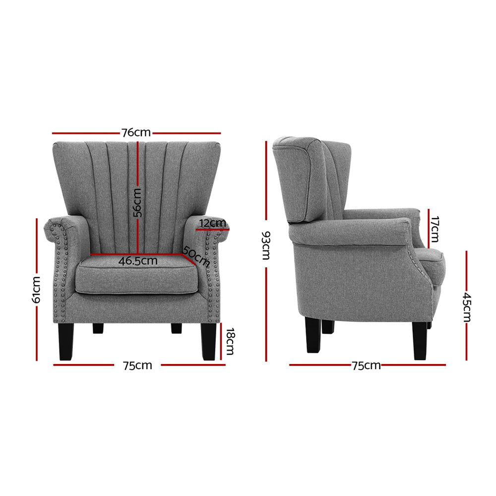 Artiss Armchair Wingback Grey Andrew-Furniture &gt; Dining-PEROZ Accessories