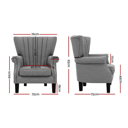 Artiss Armchair Wingback Grey Andrew-Furniture &gt; Dining-PEROZ Accessories