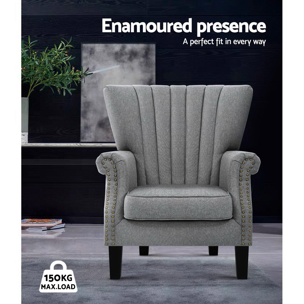 Artiss Armchair Wingback Grey Andrew-Furniture &gt; Dining-PEROZ Accessories