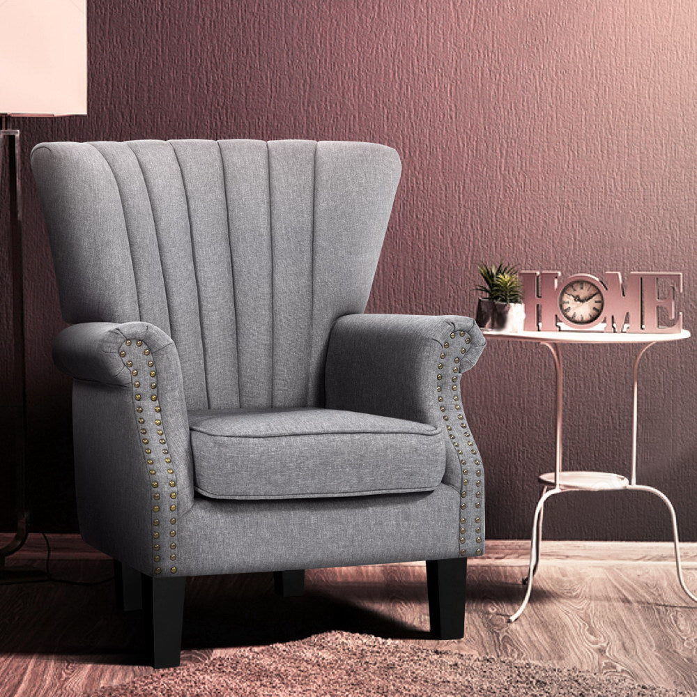 Artiss Armchair Wingback Grey Andrew-Furniture &gt; Dining-PEROZ Accessories