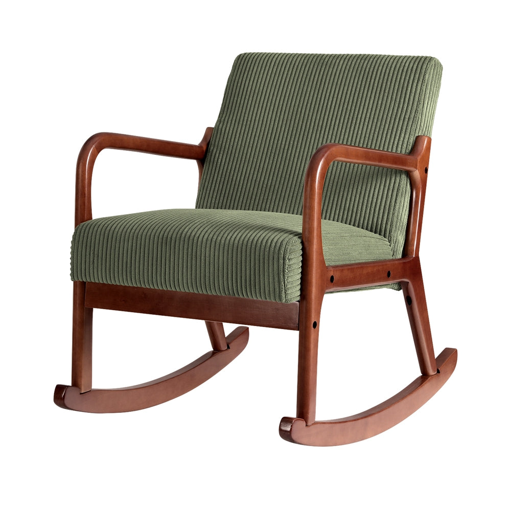 Artiss Rocking Armchair Nursing Chair Corduroy Green-Furniture &gt; Bar Stools &amp; Chairs-PEROZ Accessories