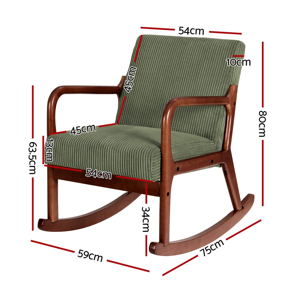 Artiss Rocking Armchair Nursing Chair Corduroy Green-Furniture &gt; Bar Stools &amp; Chairs-PEROZ Accessories