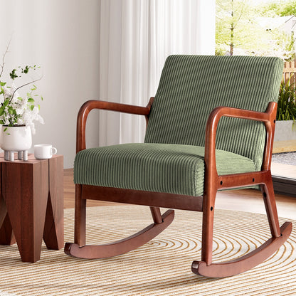 Artiss Rocking Armchair Nursing Chair Corduroy Green-Furniture &gt; Bar Stools &amp; Chairs-PEROZ Accessories