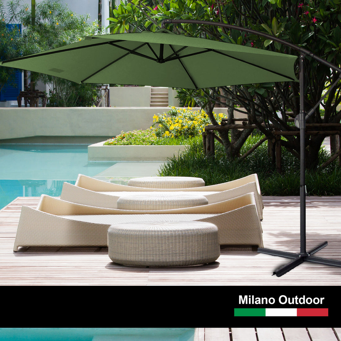 Milano 3M Outdoor Umbrella Cantilever With Protective Cover Patio Garden Shade - Green-Furniture &gt; Outdoor &gt; Outdoor Furniture Accessories-PEROZ Accessories