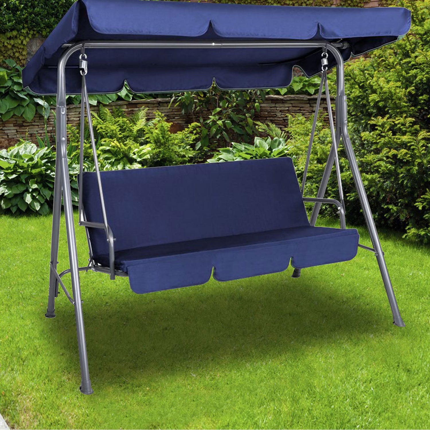 Milano Outdoor Swing Bench Seat Chair Canopy Furniture 3 Seater Garden Hammock - Dark Blue-Furniture &gt; Outdoor &gt; Outdoor Chairs-PEROZ Accessories