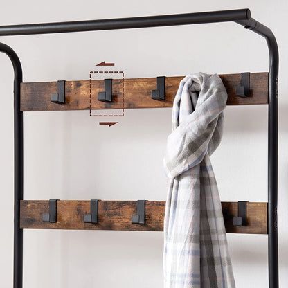 Vintage Coat Rack Shoe Bench, Wood Look Accent Furniture and Metal Frame-Furniture &gt; Living Room &gt; Coat Racks-PEROZ Accessories