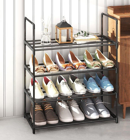 4-Tier Stainless Steel Shoe Rack Storage Organizer to Hold up to 15 Pairs of Shoes (55cm, Black)-Furniture &gt; Living Room &gt; Shoe Storage-PEROZ Accessories