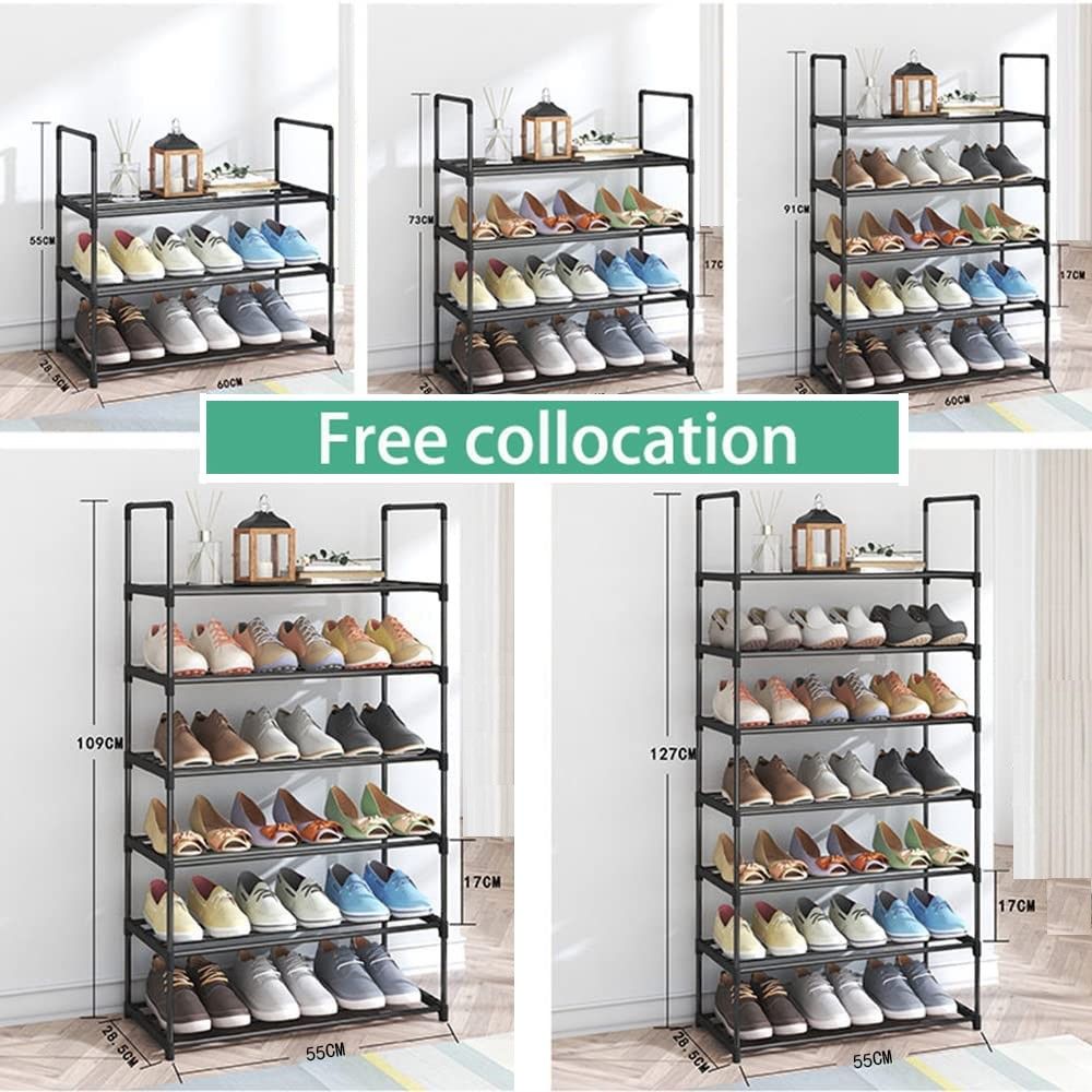 4-Tier Stainless Steel Shoe Rack Storage Organizer to Hold up to 15 Pairs of Shoes (55cm, Black)-Furniture &gt; Living Room &gt; Shoe Storage-PEROZ Accessories