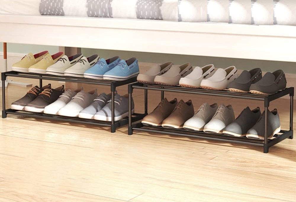 4-Tier Stainless Steel Shoe Rack Storage Organizer to Hold up to 15 Pairs of Shoes (55cm, Black)-Furniture &gt; Living Room &gt; Shoe Storage-PEROZ Accessories