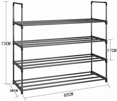 4-Tier Stainless Steel Shoe Rack Storage Organizer to Hold up to 20 Pairs of Shoes (80cm, Black)-Furniture &gt; Living Room &gt; Shoe Storage-PEROZ Accessories