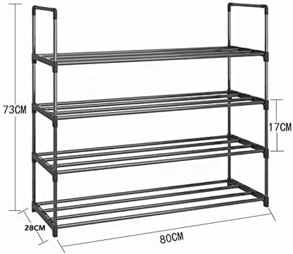 4-Tier Stainless Steel Shoe Rack Storage Organizer to Hold up to 20 Pairs of Shoes (80cm, Black)-Furniture &gt; Living Room &gt; Shoe Storage-PEROZ Accessories