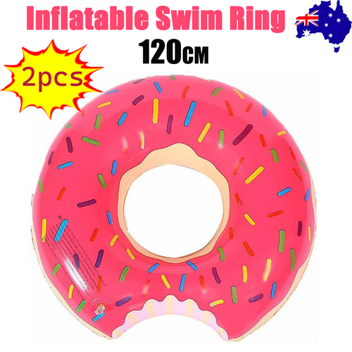 2pcs Pink Inflatable Giant Donut Raft Swim Ring Float Swimming Pool Beach Lounge Pink Coff 120CM-Sports &amp; Fitness &gt; Exercise, Gym &amp; Fitness &gt; Gym Equipment &amp; Accessories-PEROZ Accessories