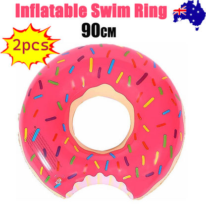 2pcs Pink Inflatable Giant Donut Raft Swim Ring Float Swimming Pool Beach Lounge Pink Coff 90CM-Baby &amp; Kids &gt; Ride On Cars, Go-karts &amp; Bikes &gt; Ride On Cars-PEROZ Accessories