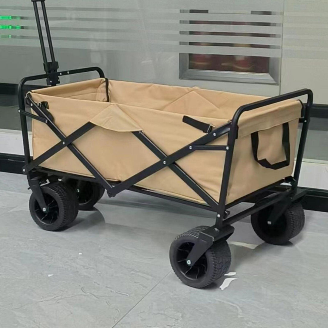 1PC Foldable Shopping Cart ( Khaki ), Heavy Duty Collapsible Wagon with All-Terrain 10cm Wheels, Load 150kg, Portable 160 Liter Large Capacity Beach Wagon, Camping, Garden, Beach Day, Picnics, Shopping, Outdoor Grocery Cart with Adjustable Handle-Pet Care &gt; Cat Supplies &gt; Cat Carriers &amp; Crates-PEROZ Accessories