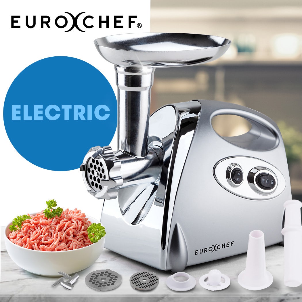 EUROCHEF Electric Meat Grinder, Stainless Steel Mincer Sausage Filler Kibbe Maker, Silver-Meat Mincers-PEROZ Accessories