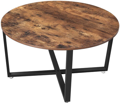 VASAGLE Round Coffee Table Rustic Brown and Black-Furniture &gt; Outdoor &gt; Outdoor Dining Sets-PEROZ Accessories