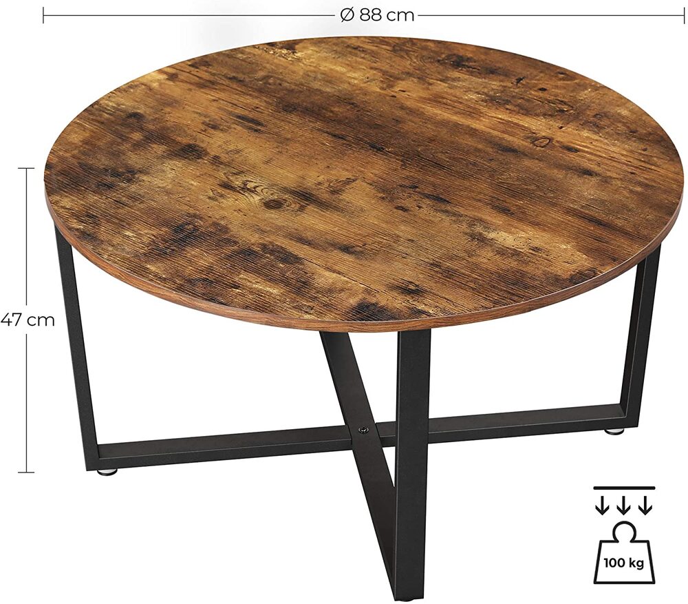 VASAGLE Round Coffee Table Rustic Brown and Black-Furniture &gt; Outdoor &gt; Outdoor Dining Sets-PEROZ Accessories